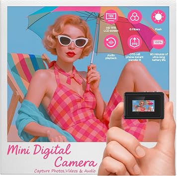 Mini Digital Camera, Portable Keychain Camera, 64GB Card, Black