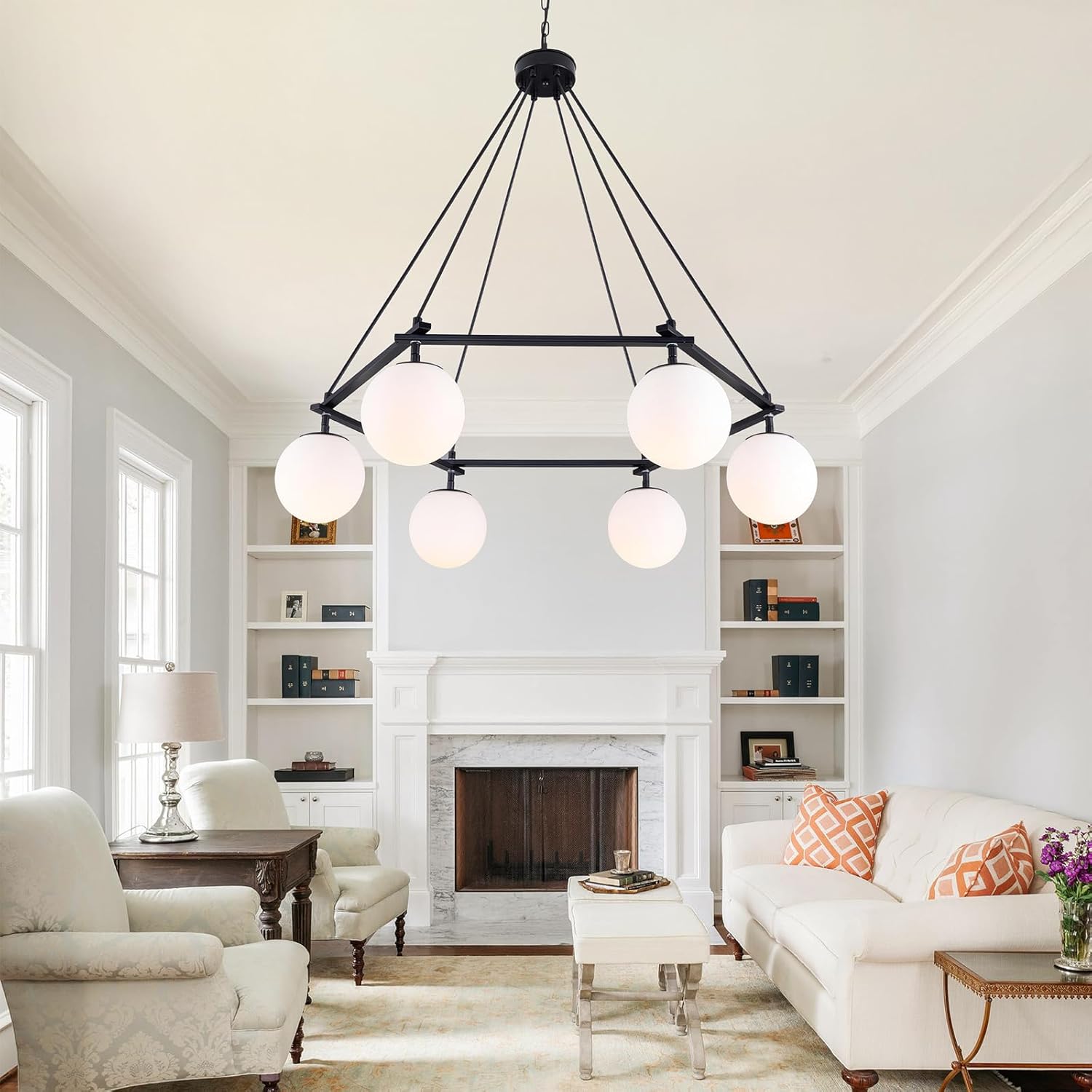 WJShome 6-Light Modern Chandelier Ceiling Light Fixture Sputnik Chandeliers Black Farmhouse Chandelier Over Table Height Adjustable Chandeliers for Dining Room, Living Room,Kitchen Island