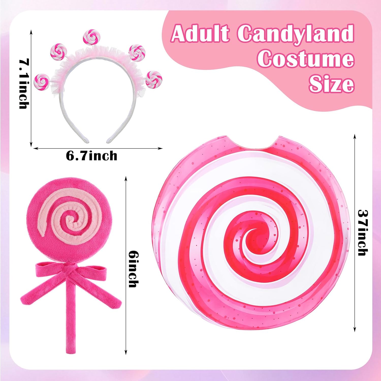 JenPen 3 Pcs Lollipop Costume for Women Candy Costume Accessories Rainbow Candy Outfits for Women Halloween Christmas Lollipop Theme Cosplay Accessories