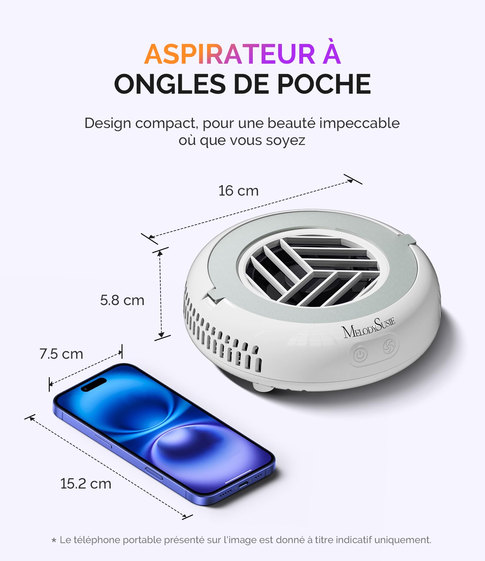 MelodySusie Aspirateur Ongle Portable HProA - 6000 tr/min Mini Aspirateur à poussière avec 30 Filtres aspirateur de table Ventilateur pour Ongles pour débutants et Salons, Blanc