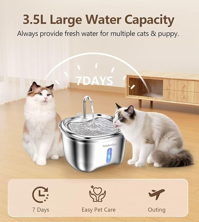 Fuente de Agua para Gatos Acero Inoxidable, 3.5 L, Automática, Ultra Silenciosa miniatura 3
