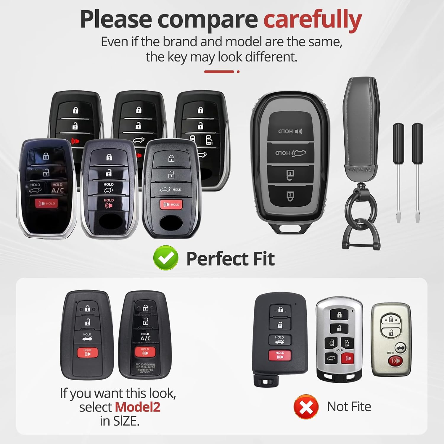 For Toyota Key Fob Cover Accessories- Matte TPU Key Fob Cover with Leather Keychain for 2022 2023 2024 2025 2026 RAV4，highlander，C-HR ，Corolla，Camry， Avalon，GT86