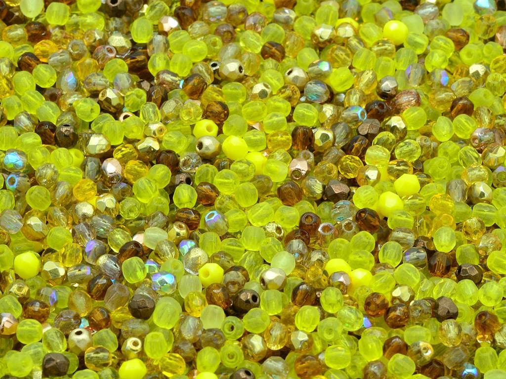 600pcs Fire Polished Faceted Beads Round 3 mm, Mixed Colors Yellow (), Bohemia Crystal Glass, Czechia 15119001
