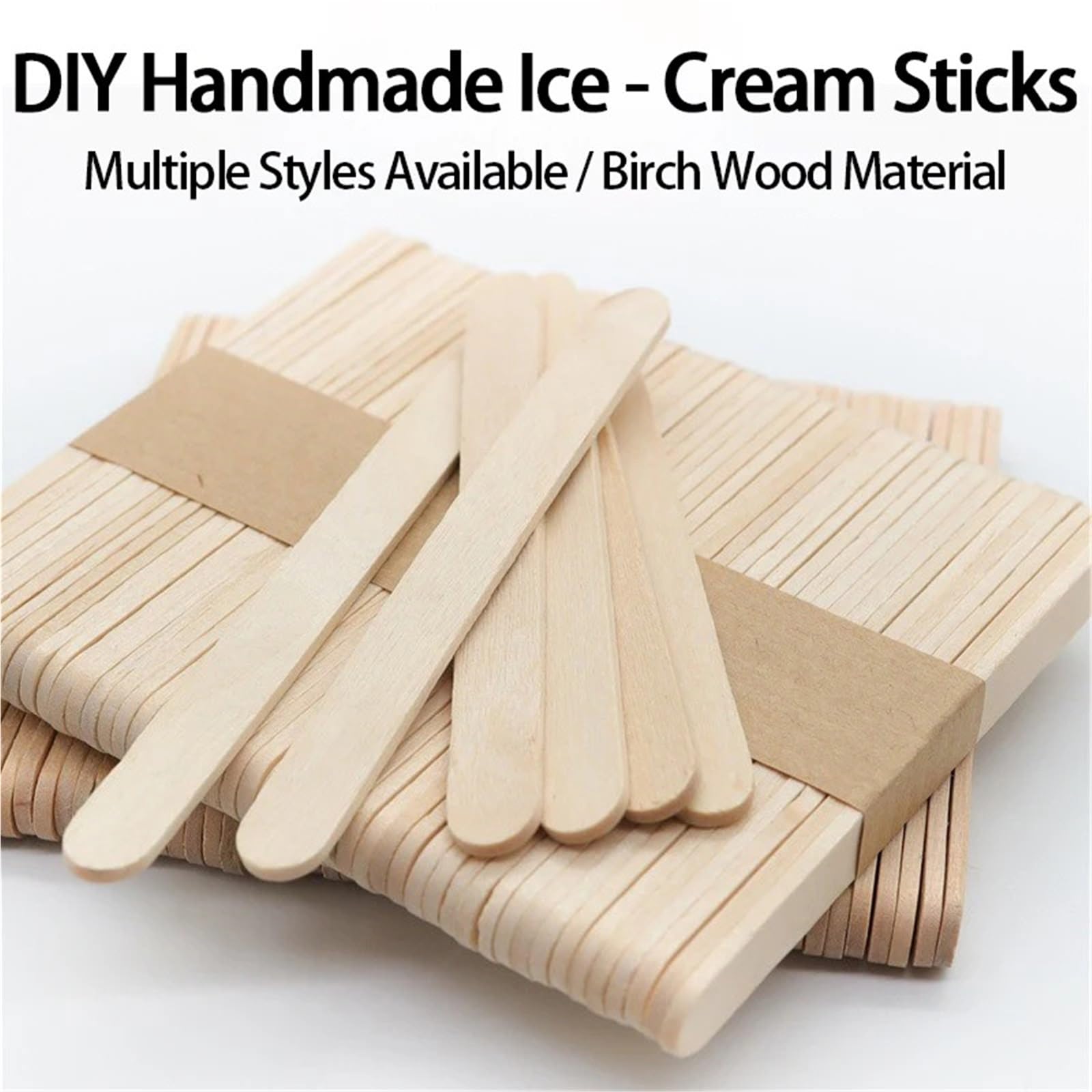 Bâtonnets de sucettes glacées en bois - 500/1000 bâtonnets en bois - Bâtons de glace à la main - Bâtonnets en bois (1 000 pièces, 93 mm)