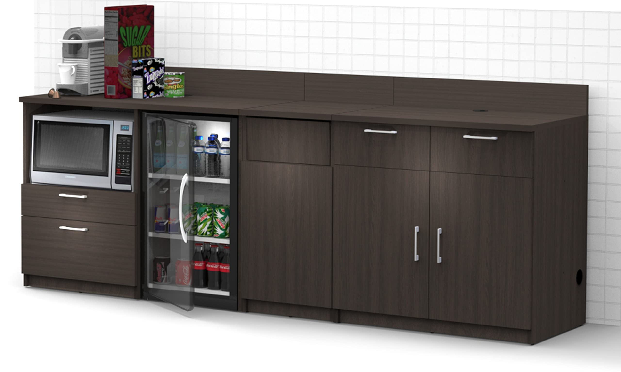 BREAKtime Coffee Break Lunch Room Furniture Buffet Color Espresso - Factory Assembled (NOT RTA) Furniture Items ONLY. Model 4244 3 Piece Group 102