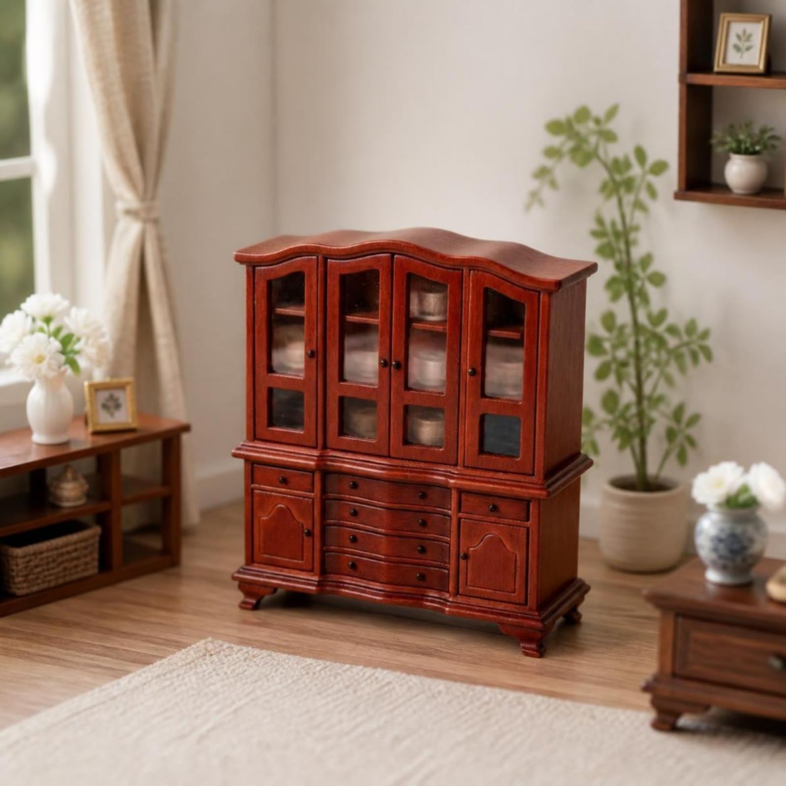 kowaku Credenza in Miniatura Realistico Libreria con Trasparenti Apribile Credenza con in Vetro per Diorama