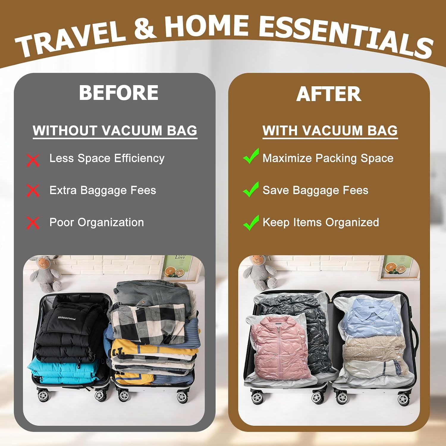 Vacuum Seal Bags for Clothing with Wireless Electric Pump, 15 Pack in 3 Size for Space Saver Storage Bags for Travel & Home Use, Ultimate Vacuum Bags for Luggage, Closet Organizer