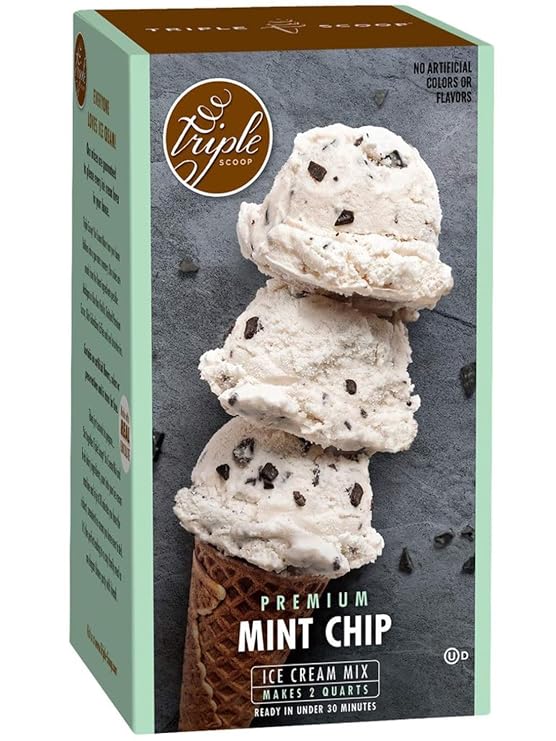 Triple Scoop Ice Cream Mix, Starter for use with Home Ice Cream Maker, Non-Gmo, No Artificial Colors or Flavors, Ready in Under 30 Mins (1, Mint Chocolate Chip)