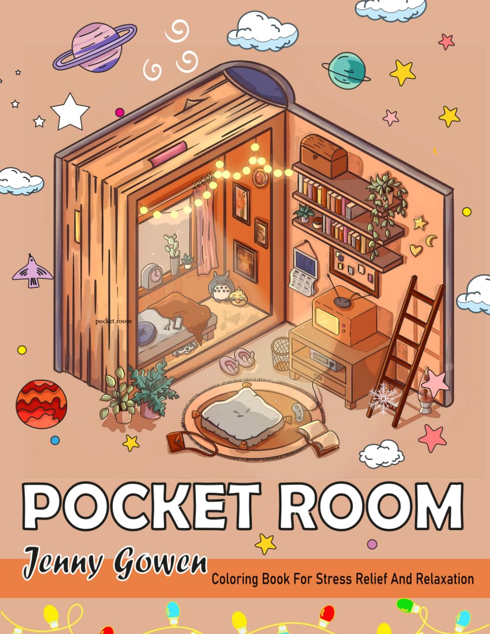 Pocket Room: Adult Coloring Book — Features Tiny, Beautiful Illustrations Of Miniature And Cozy Rooms, for Relaxation and Stress Relieving