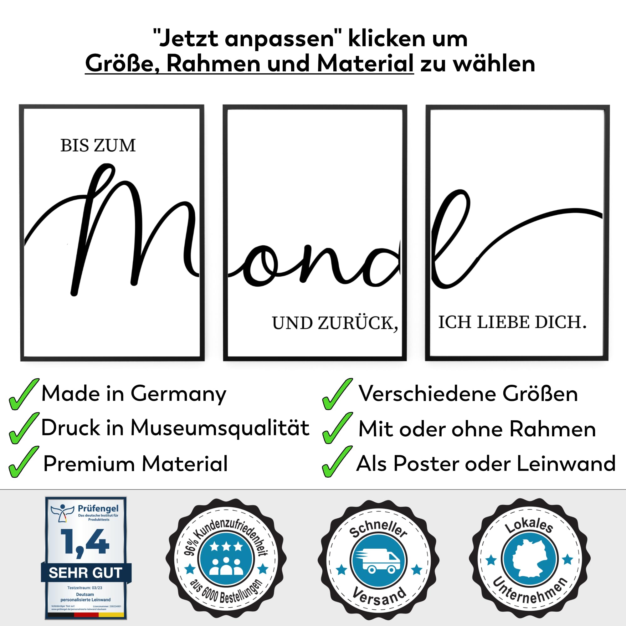 Deutsam 3er Poster Wandposter als Wohndeko für Wohnzimmer, Schlafzimmer, Flur oder Büro auch als Leinwand erhältlich (Bis um Mond, 50x70cm)