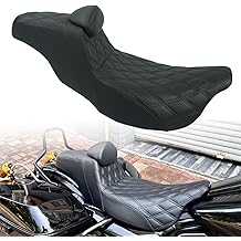 One-Piece Driver &amp; Passenger Seat with Gel Cushion + Driver Backrest Fit for Harley Touring Electra Glide Road King Road Glide Street Glide 2009-2023 (Diamond + Black Line)