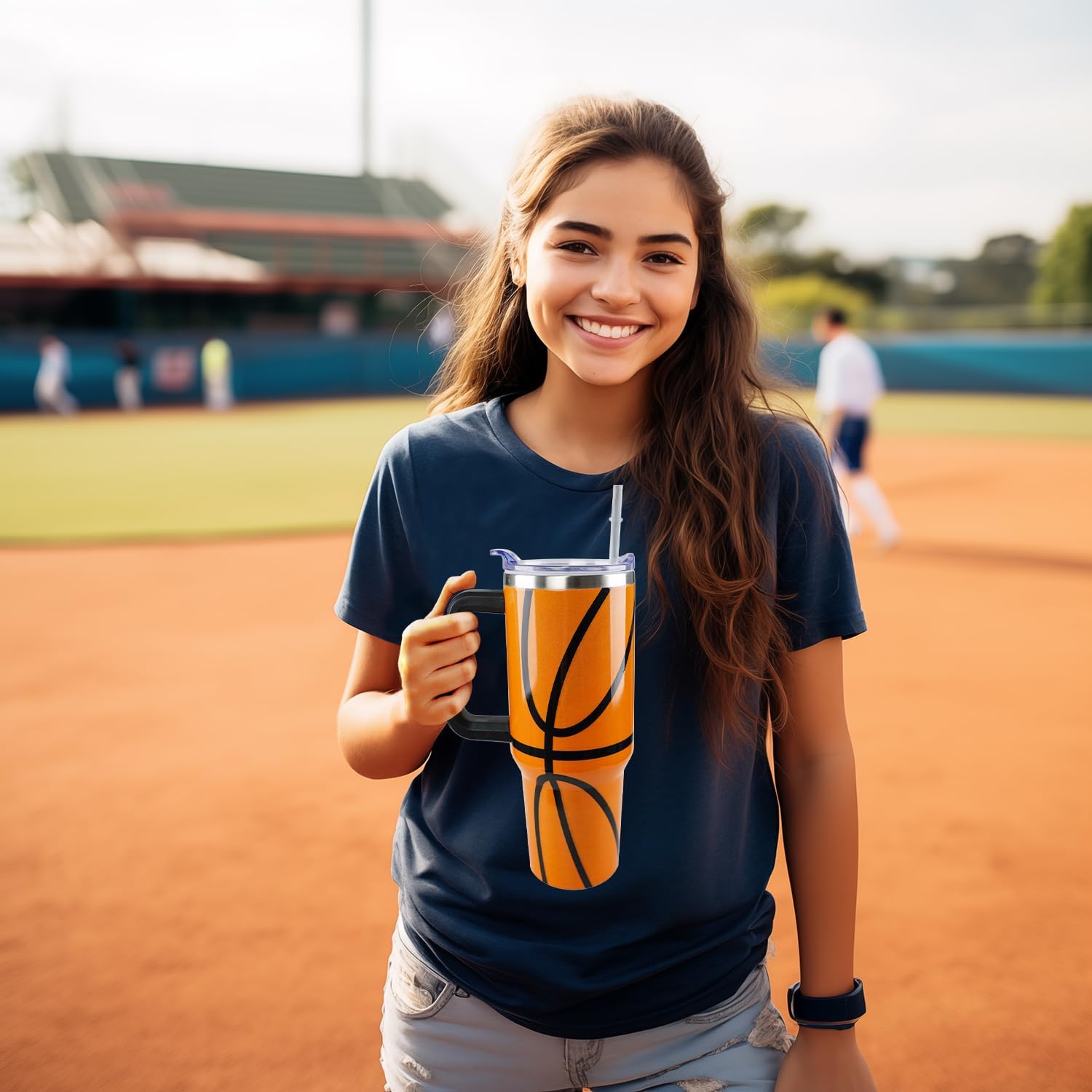 Basketball Tumbler with Handle 40oz Gifts Stuff for Girls Men Gift for Coach Lovers Fan Basketball Mom Tumblers Stainless Steel Cup - Image 7