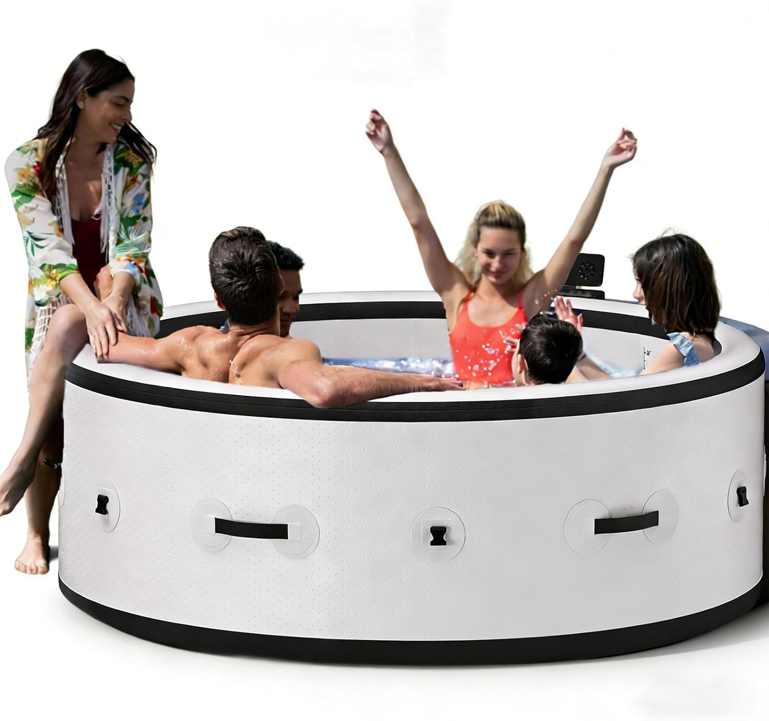 2500W Inflatable Bathtub, Spa Pool Massage Hot Tub for 4-6 People, Outdoor Hot Tub with Bubble Function, 150 Massage Jets & LED Lights, Indoor/Outdoor Pool (206 x 206 x 71cm)