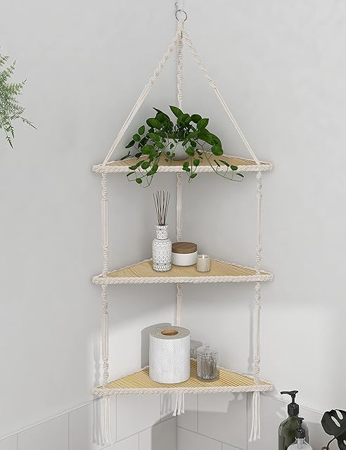 Mazjoaru Hanging Corner Shelves 3 Tier, floating corner shelves for Wall Decoration Display Wood Corner Shelf Storage Organizer for Kitchen Bedroom Living Room Home