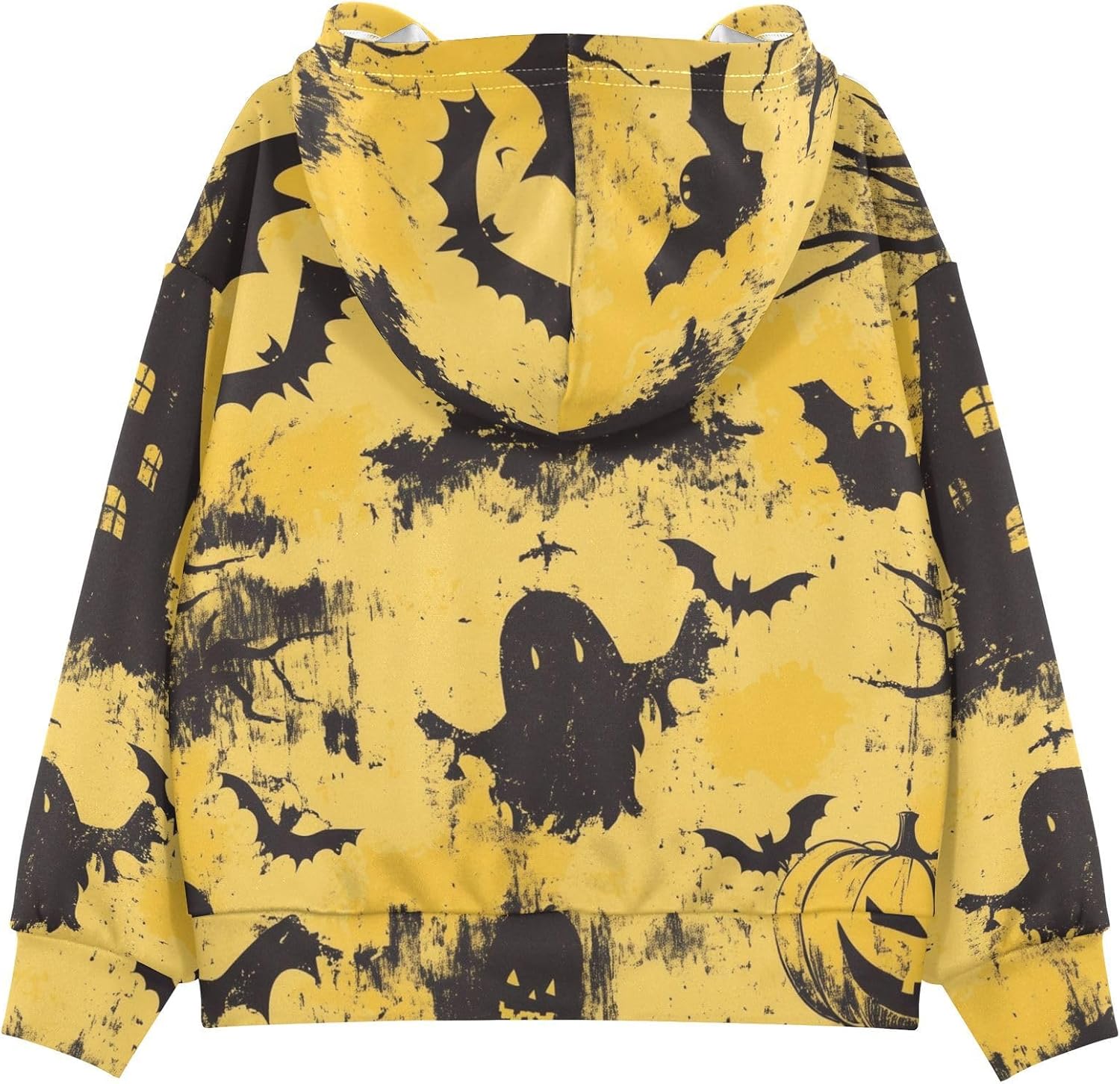 ZZXXB Halloween Castle Bat Kids Sweatshirts Boys Girls Hooded Kangaroo Pocket Pullover Tops XS-XXL