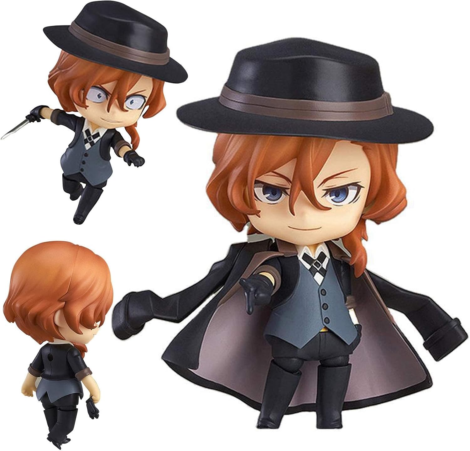 Figure Bungo Stray Dogs - Dazai Osamu (12 Cm) E Nakahara Chuuya (14 Cm) In PVC - Statue In Posizione Seduta Per Collezionisti - Regalo Anime