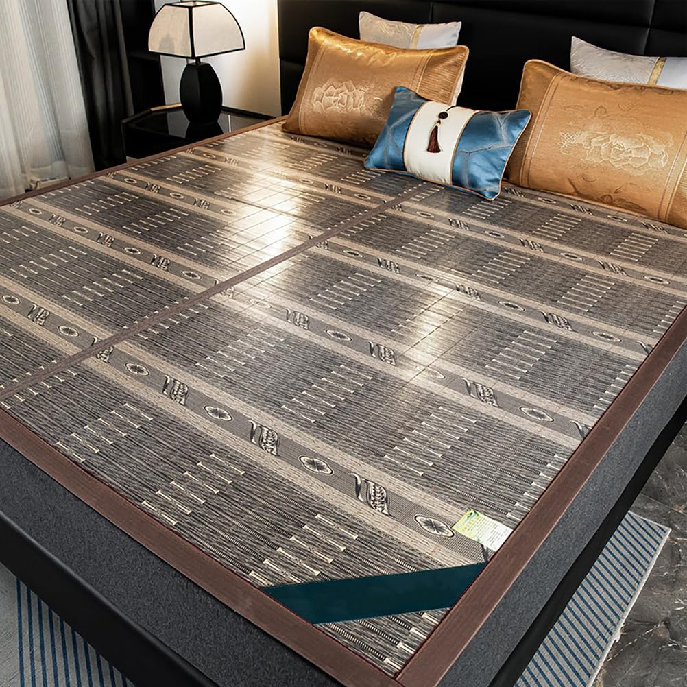 FIgpmwld Foldable Summer Cooling Ice Rattan Mat With Pillowcase, Multicolor, Multiple Sizes(Yellow,200 * 220CM)