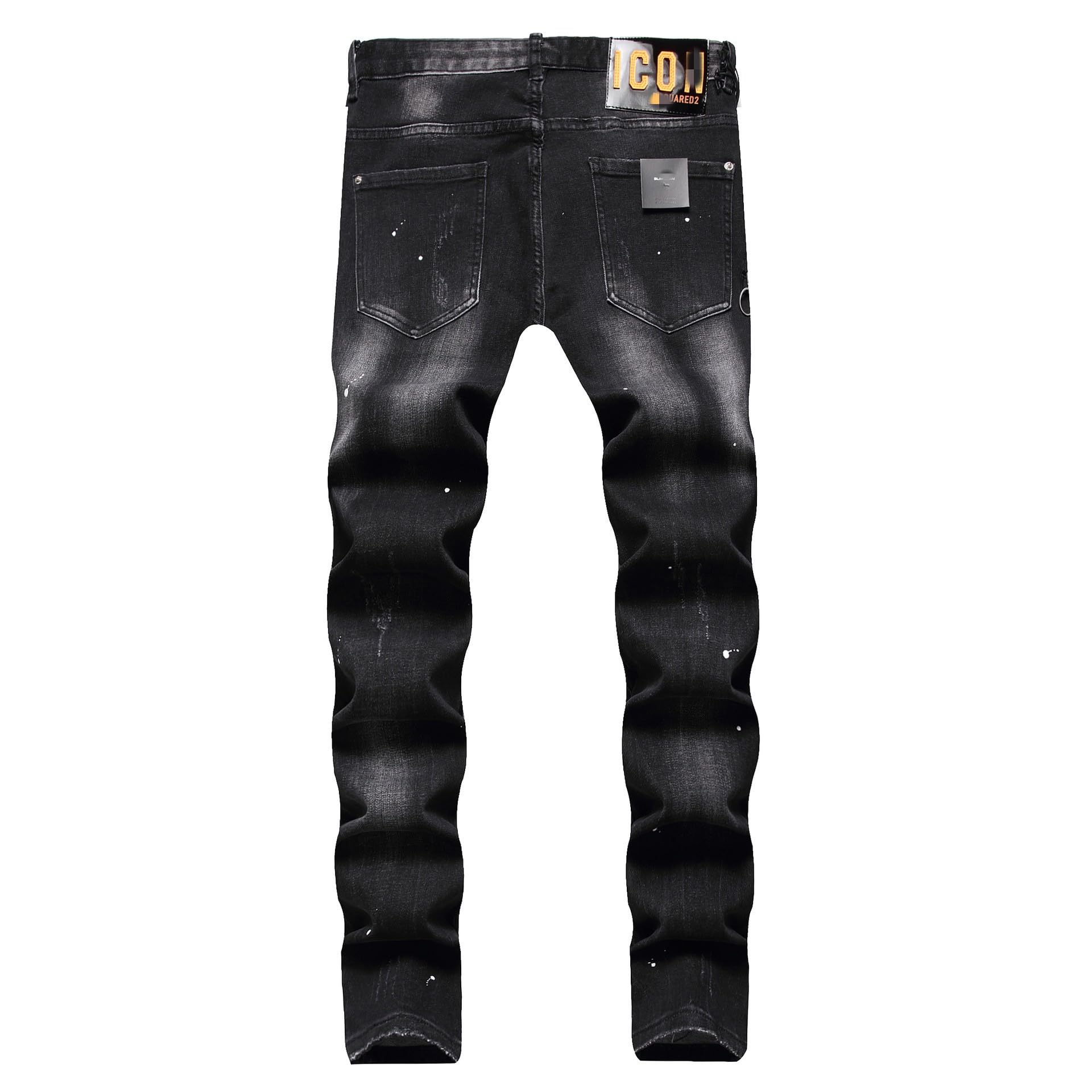 Jeans Uomo Slim Fit Strappati - Pantaloni in Denim Elasticizzato con Spruzzi di Inchiostro, Stile Streetwear Y2K e Hip-Hop Casual