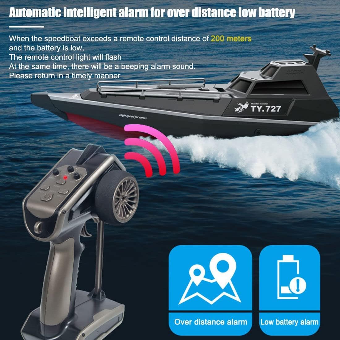 Barco De Carreras RC De Alta Velocidad, Lancha Rápida Eléctrica Grande con Control Remoto para Adultos, Motor Dual, Impermeable, Autoadrizable, para Uso En Piscinas De Lagos, Grey