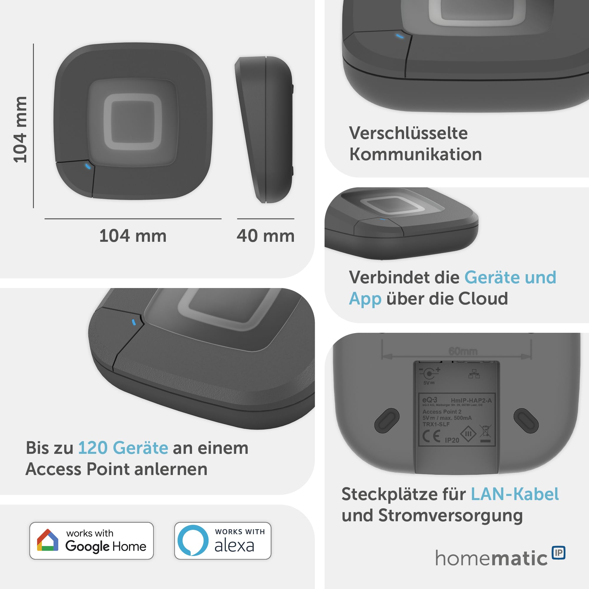 Homematic IP Passerelle d'accès Point 2 Smart Home avec Application Gratuite et Commande vocale Via Amazon Alexa, Anthracite, 161345A0
