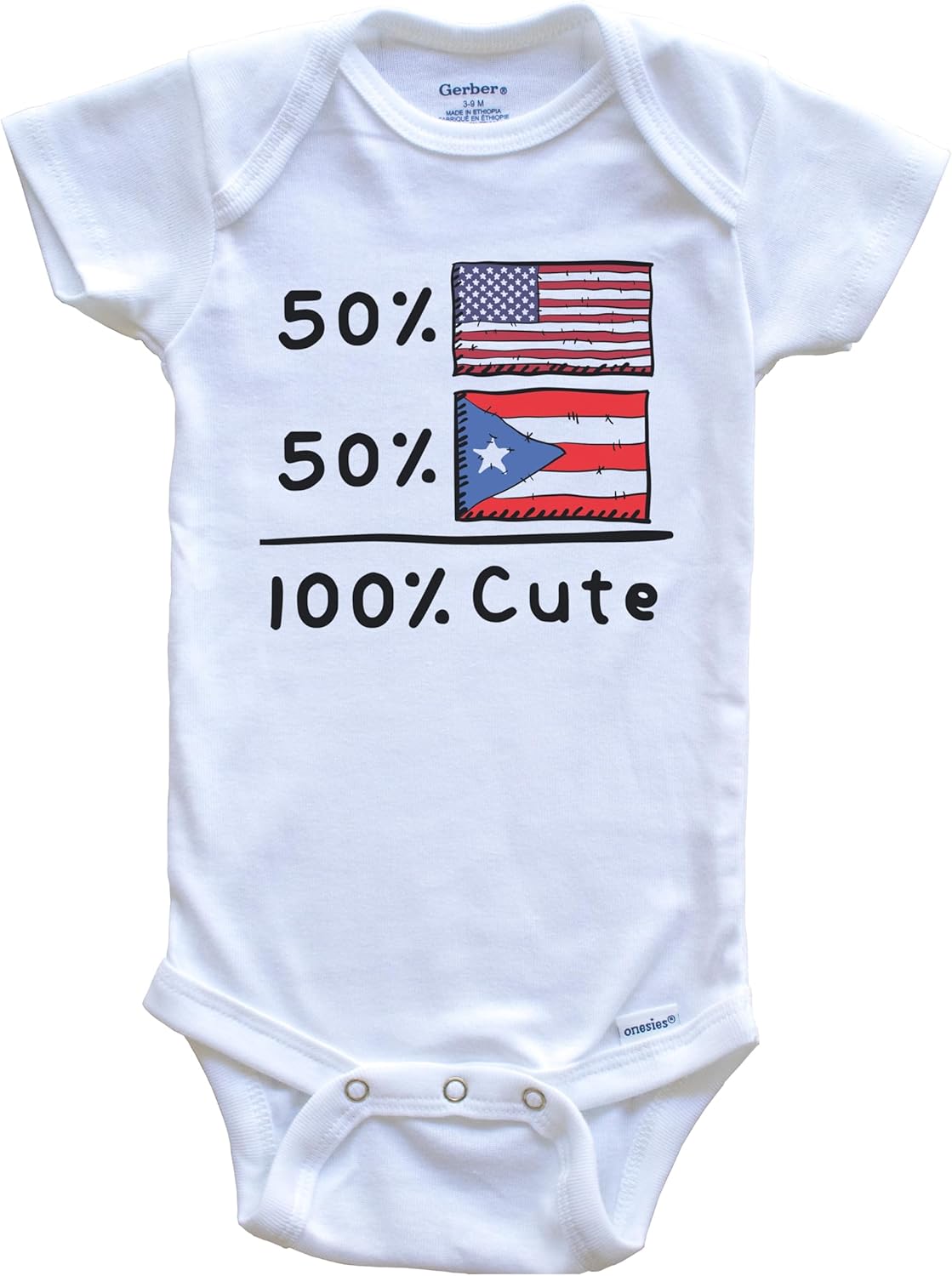 50% American 50% Puerto Rican 100% Cute Puerto Rico USA Flag One Piece Baby Bodysuit