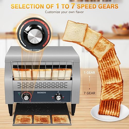 Miniatura 6 de Tostadora con transportador comercial, 450 rebanadashora, tostadora de acero inoxidable de 2600 W, tostadora industrial resistente, horno eléctrico