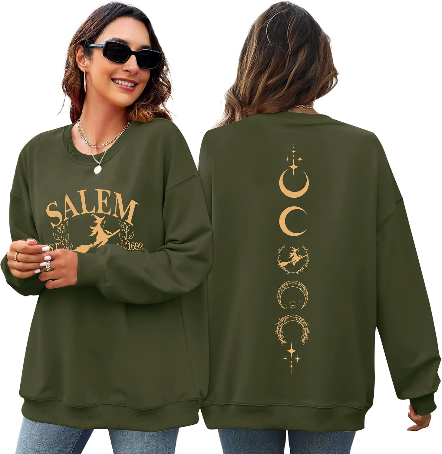 OUNAR Halloween Sweatshirts Women Oversized Salem Massachusetts Shirts Hocus Pocus Shirt Salem 1692 Fall Holiday Pullover Top