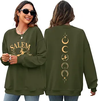 Halloween Sweatshirt for Women - Oversized Salem Est 1692 Massachusetts Graphic Top