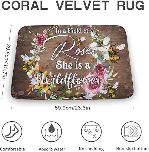 Miniatura 3 de Tapetes de bienvenida con diseño de flor de abeja en un campo de rosas con diseño de flores silvestres para puerta delantera, entrada al aire libre,