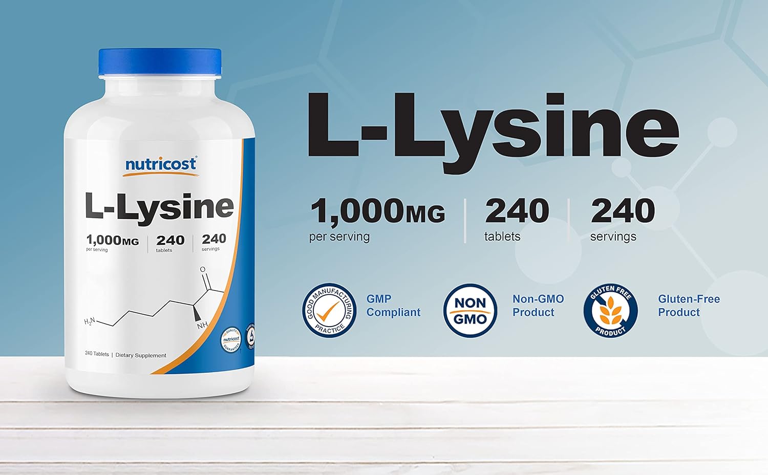 Nutricost L-Lysine 1000mg, 240 Tablets - Gluten Free, Non-GMO, and Vegetarian Friendly : Health & Household