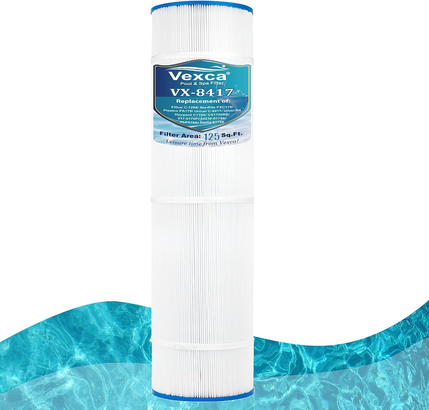 Vexca® Swimming Pool Filter Cartridge Compatible with C-8417, FC-1294, PA175, CX1750RE, C1900RE, Pro Clean 175, Posi-Clear PXC 175, PXC175, 25230-0175S, 817-0175P, Aladdin 27501, 125 Sq.Ft, 1 Pack