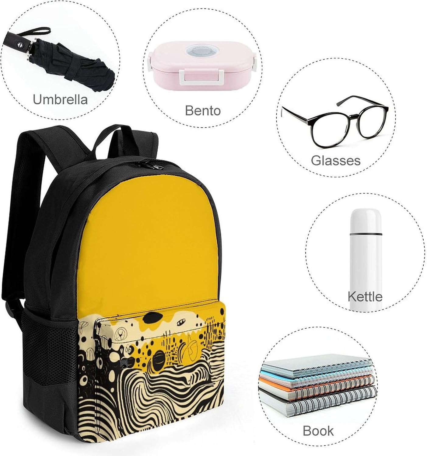 Mustard Yellow And Black Backpack Daypack Travel Backpack | Lightweight Casual Laptop Backpack for Women Men Aesthetic Travel Bag for Weekender Business Hiking Outdoor