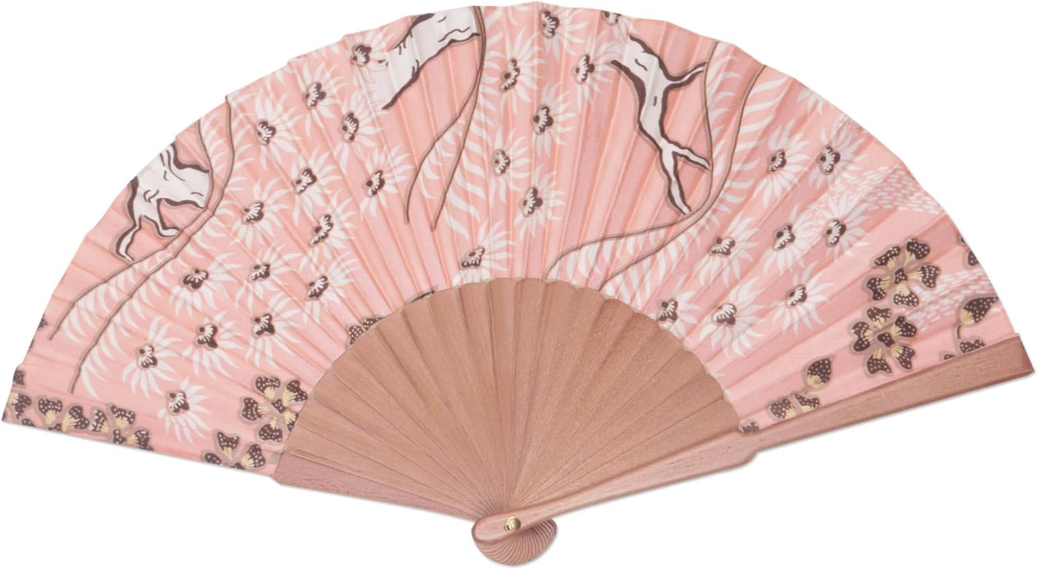 NOVICA Artisan Handmade Silk Batik Fan Pink Floral Crafted from Pinewood Accessories Fans Pastel Patterned Indonesia East Meets West ' Bangli Springtime'