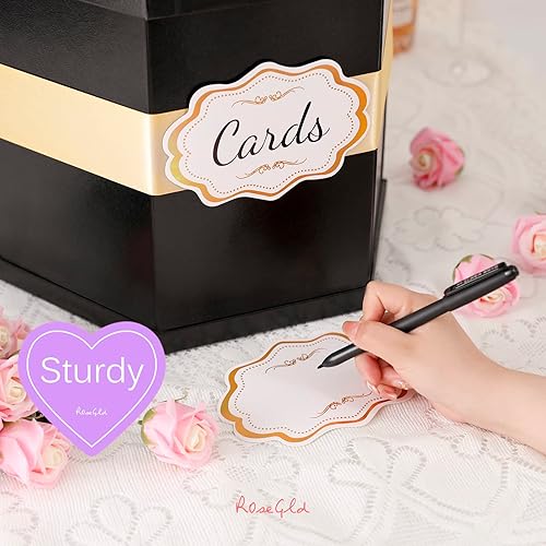 Miniatura 3 de ROSEGLD Caja de tarjetas, caja de recepción de tarjetas con cinta de 14 x 12 x 12 pulgadas, elegante soporte para tarjetas para bodas, graduaciones,