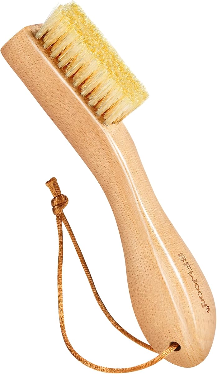 Laundry Stain Brush, Natural Soft Boar Bristles, Removes Tough Stains from Delicate Fabrics Like Knits, Cotton, and Linens, Gentle on Fabrics, No Damage