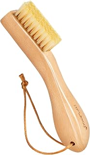 BFWood Laundry Stain Brush with Soft Natural Boar Bristles - Gentle Tough Stain Remover for Delicates, Knits, Cotton, Linens - No Fabric Damage