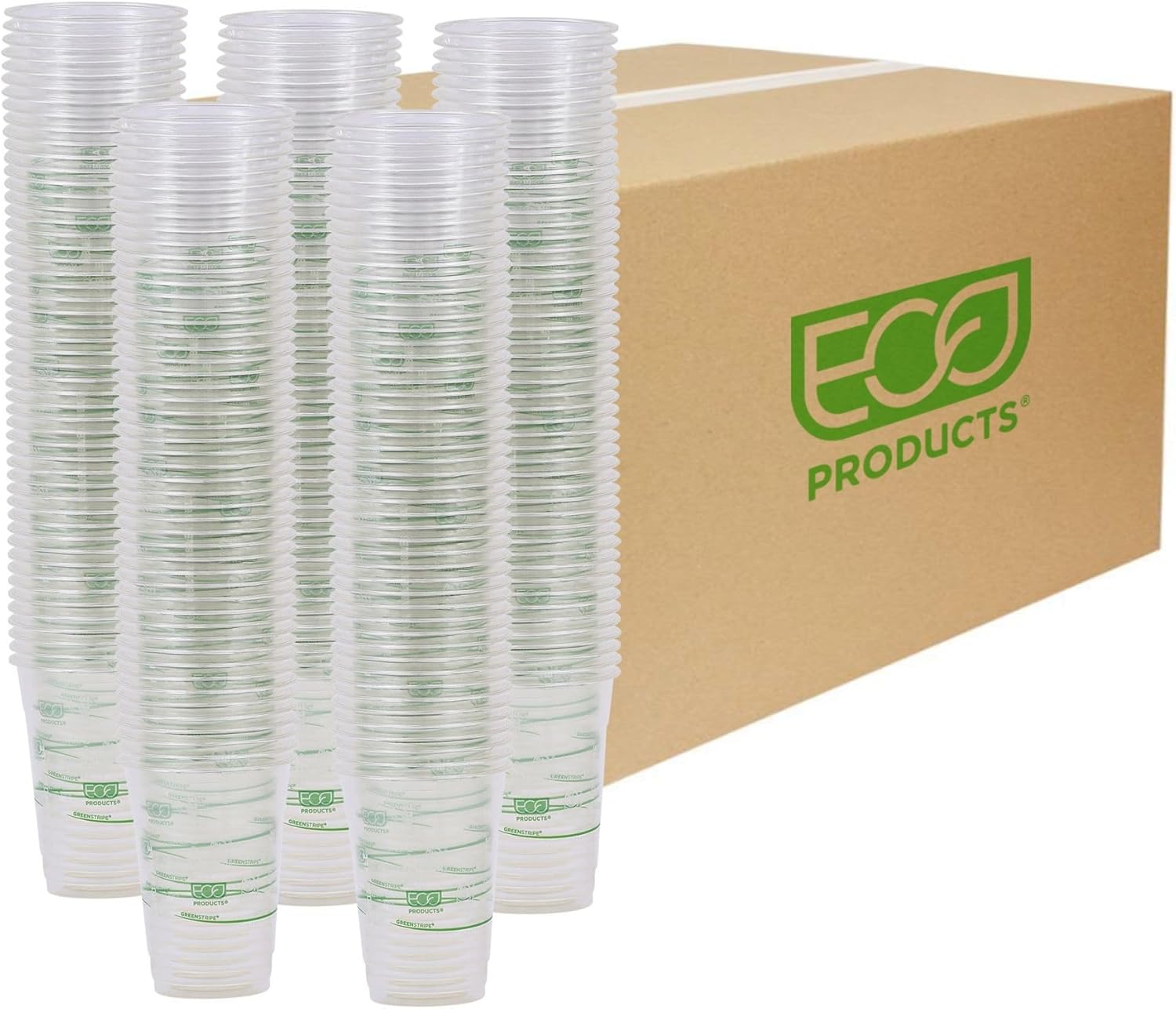 ECO PRODUCTS GreenStripe Clear Compostable 16oz PLA Plastic Cups, Case of 1000, Disposable Renewable Plant-Based Cold Cups, For Cold Drinks & Snacks, BPI Certified, ASTM Compliant.