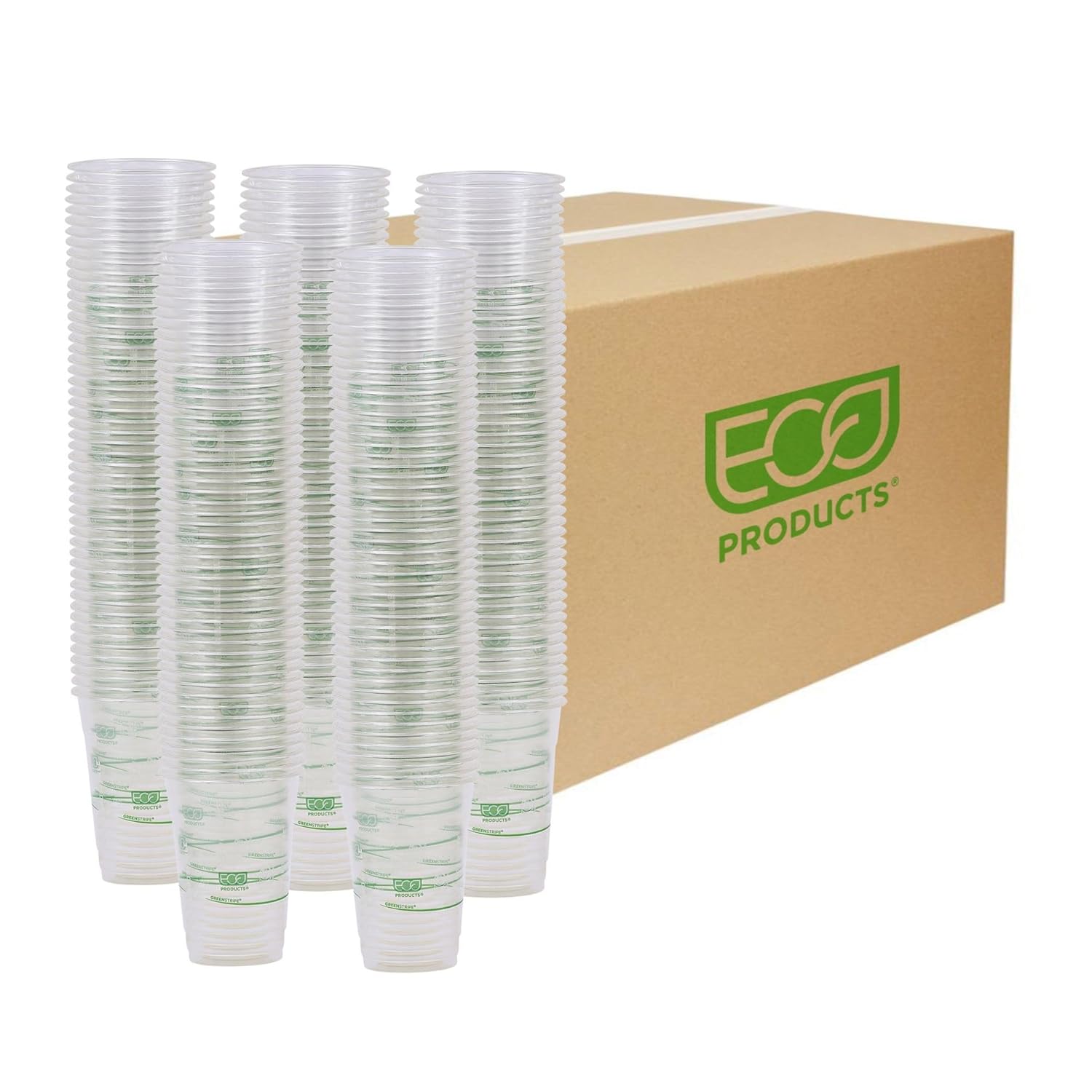eco products greenstripe clear compostable 16oz pla plastic cups,disposable renewable plant-based cold cups, for cold drinks & snacks, bpi certified, astm compliant.