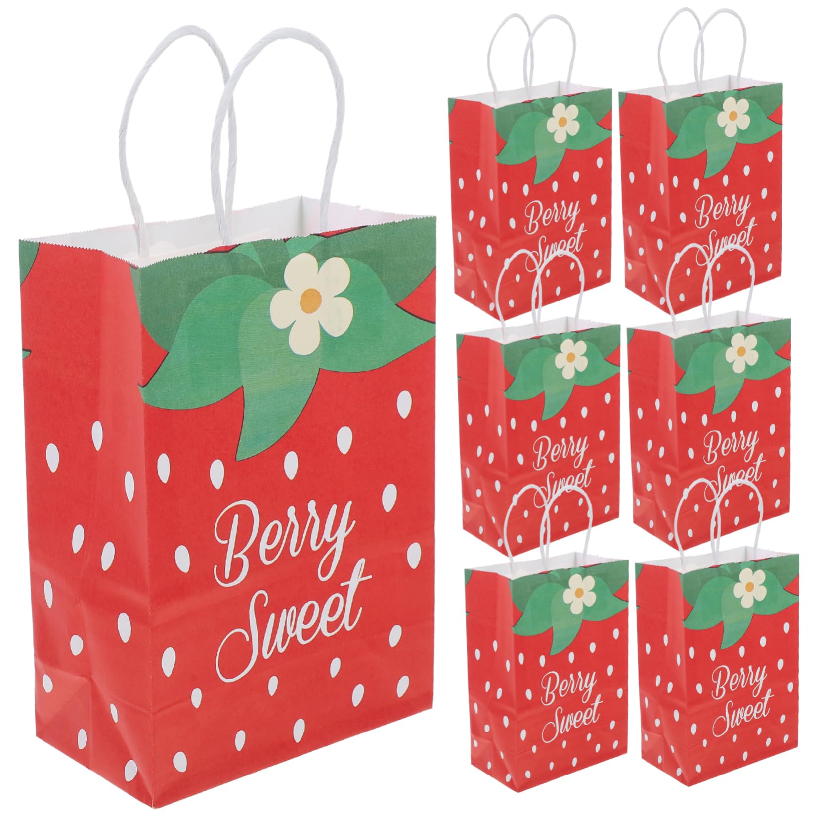 SHINEOFI 4 Sätze Teiliges Erdbeer Papiertüten Mit Griffen Stabile Geschenktüten Für Snacks Süßigkeiten Und Kleine Geschenke Vielseitige Partytüten Für Kindergeburtstag Und 12 Stück * 4