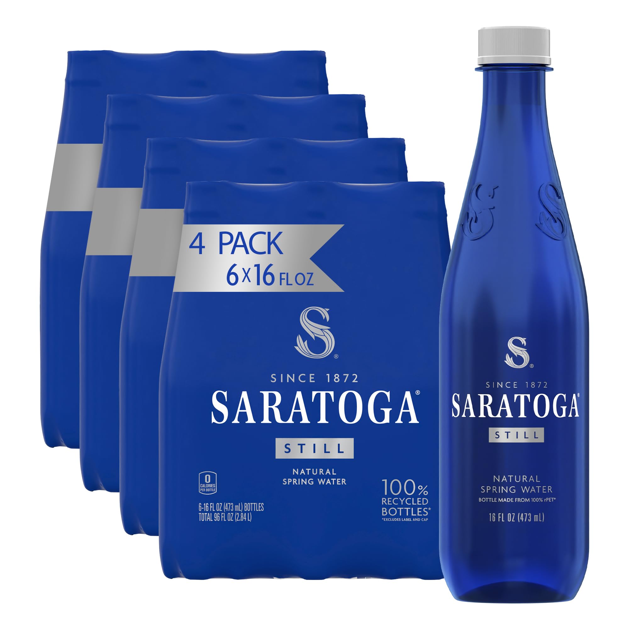 Saratoga Spring Water Bottles, 24 Pack – Still Bottled Water – Recycled PET Plastic Bottles – 16 Fl Oz