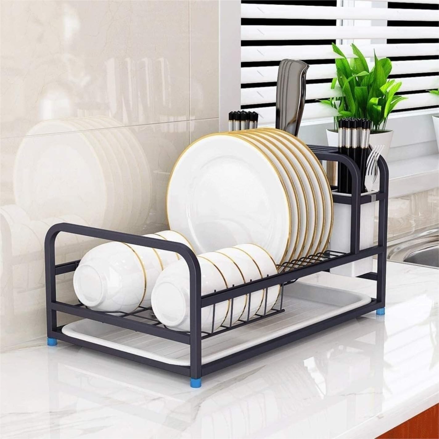 Dish Drying Rack Tableware Holder Multifunctional Dish Drainer Drying Holder Rack Stainless Steel Drainer Tray for Kitchen Ware Drying Rack Kitchen(Black)