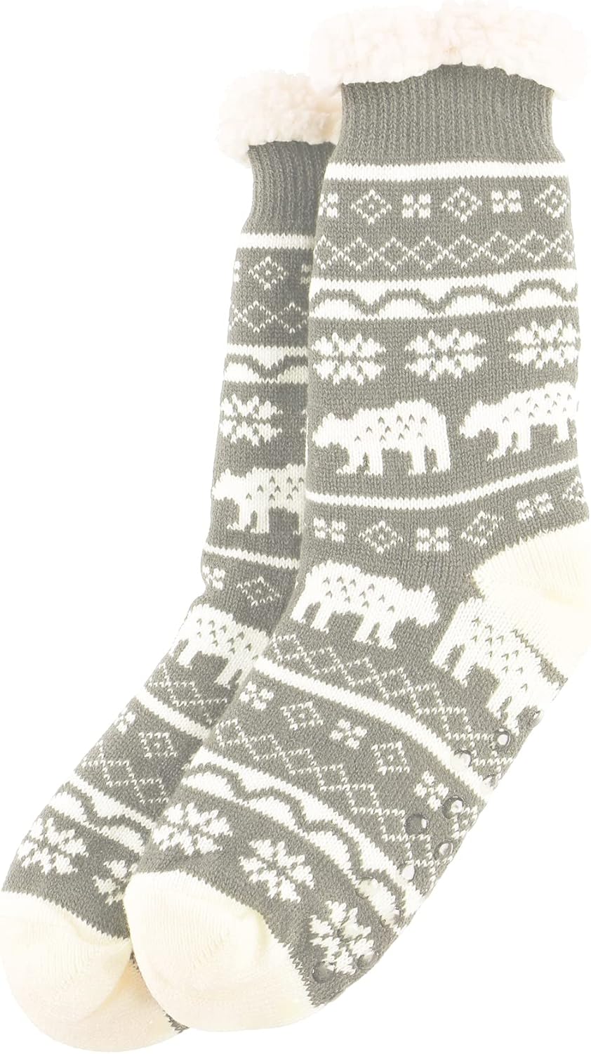 Lazy One Women’s Plush Slipper Socks – Sherpa Lined House Socks with Non Slip Grips, Cozy Winter Indoor Slippers for Women