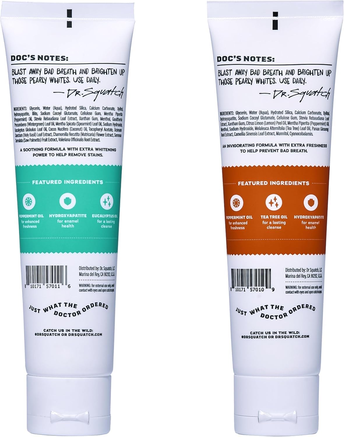 Dr. Squatch Hydroxyapatite Toothpaste Whitening - Natural, Fluoride-Free Toothpaste - Enamel Support - Day & Night Set - Citrus Mint & Spearmint, (4.7 oz, 2-Pack)