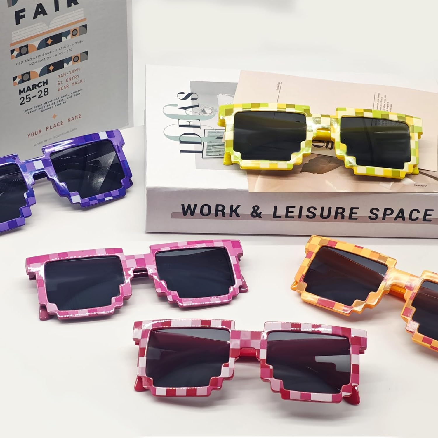 YQVIE Bulk Pixel Sunglasses Assorted Color Miner Pixel Party Glasses for Adult Pixelated Eyewear 20/40/50 Pack