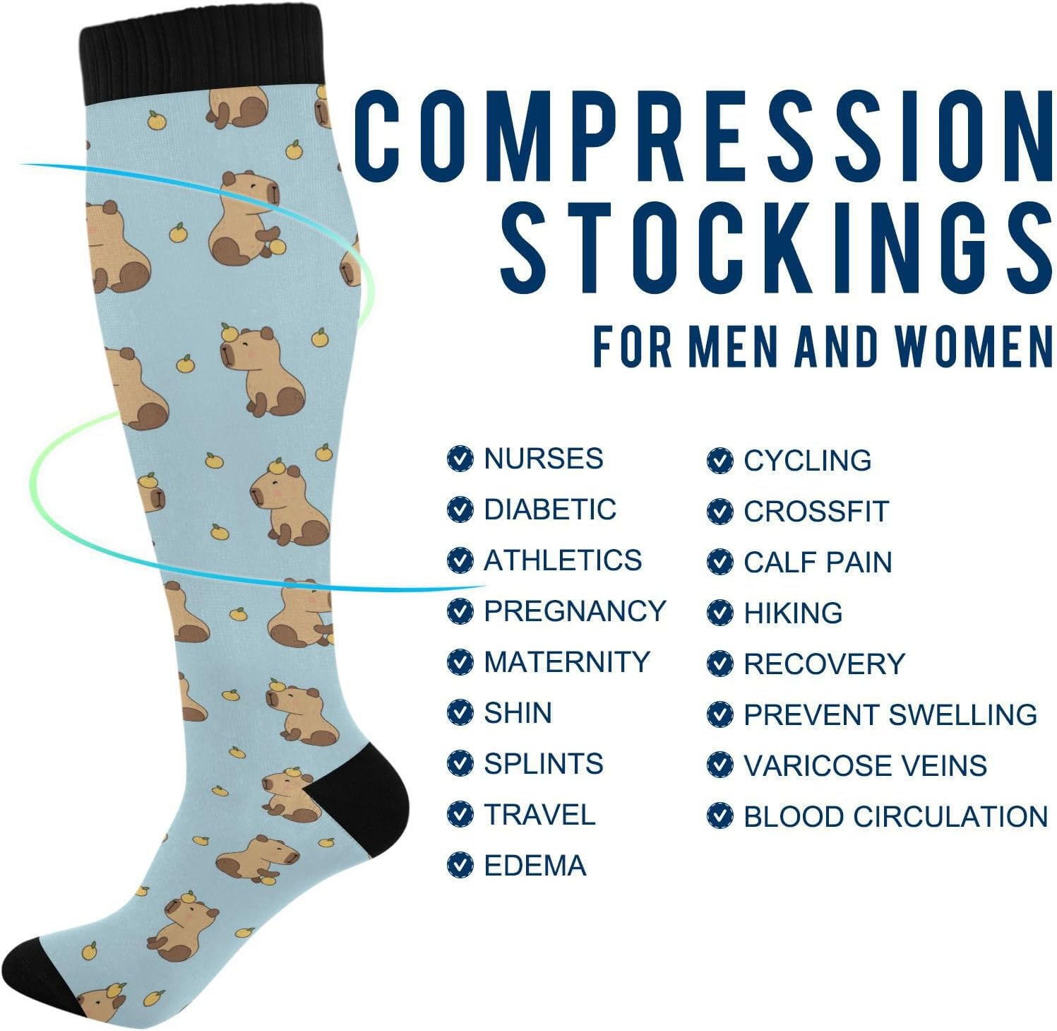 Wusikd Funny Capybaras Compression Socks for Women and Men Circulation Long Socks for Athletic Running 1 - Image 4