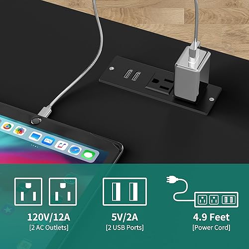 Miniatura 5 de YITAHOME Mesita de noche con estación de carga, mesitas de noche con 2 cajones para dormitorio, mesa auxiliar moderna con puertos USB y tomas, juego