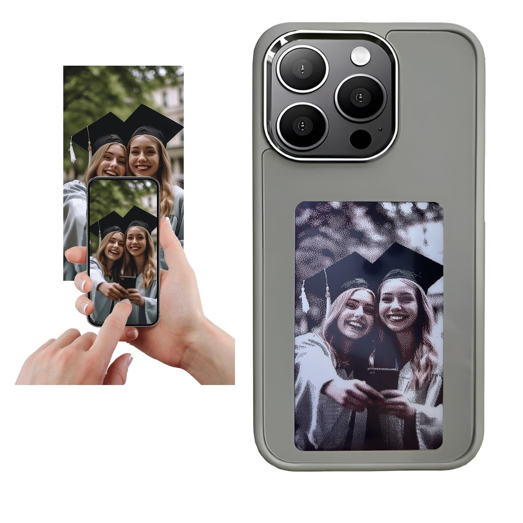 DIY E-Ink Phone Case for iPhone15 PRO 𝐀𝐏𝐏 Operation Smart Photo Rear Projection Customiza Phone Case Instantly Display Photos On The Ink Screen Back Cover Personalize Your Phone case Gray