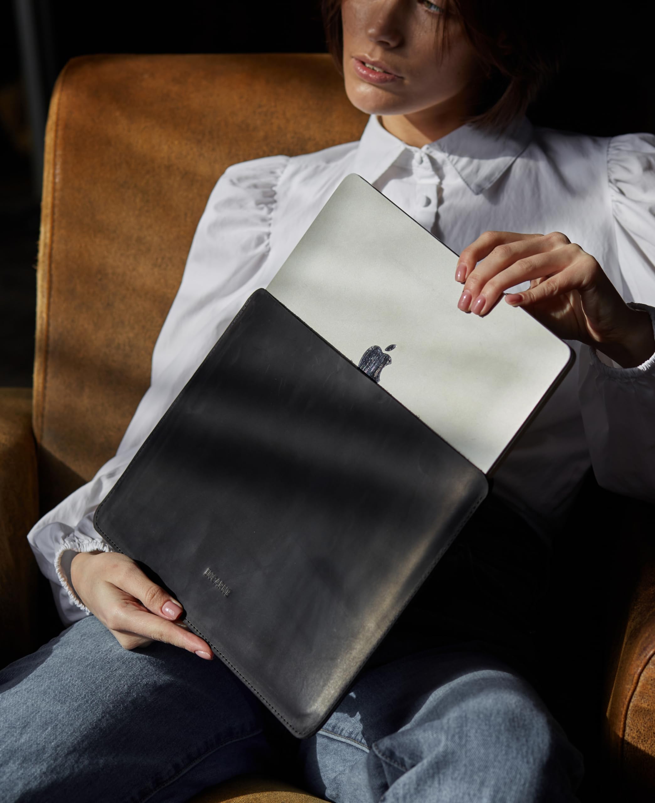 Amazon.com: Black Leather Laptop Sleeve Made for MacBook Pro 14