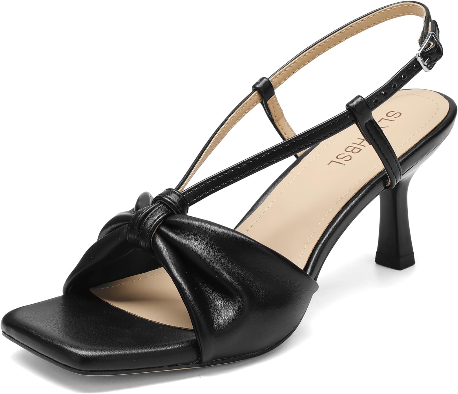 Women's Kitten Heels - Bow Square Open Toe Sandals with Adjustable Ankle Strap, 2.67 Inch Comfortable Low Heels Perfect for Wedding, Dates, Casual, Office & Summer Parties