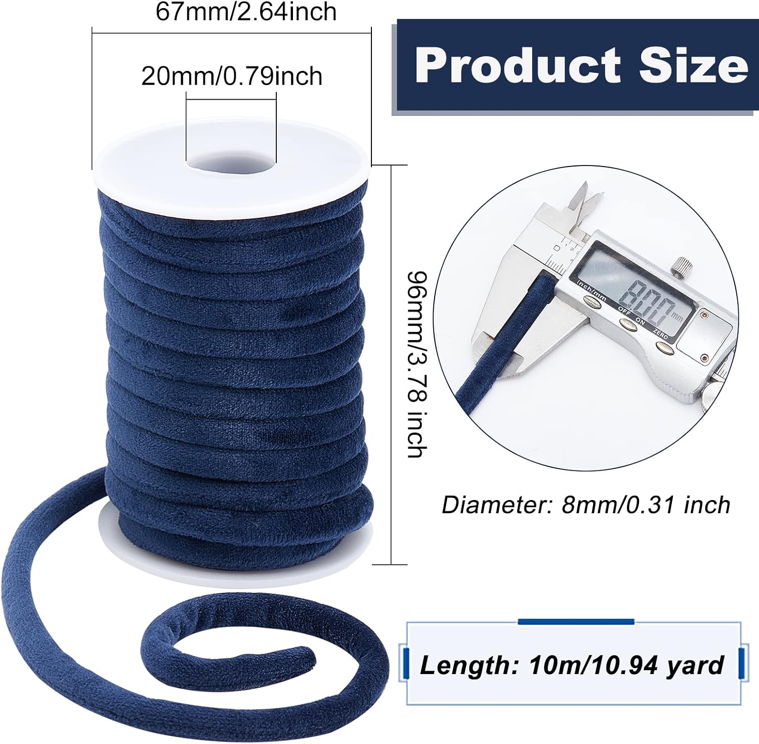 OLYCRAFT 11 Yards 8mm Blue Velvet Cord String Velvet Ribbon with Spool Velvet Craft Thread Cord Trim for Jewelry Making Wall Hanging Plant Hangers DIY Crafts Clothing Pillows Christmas Wrapper - Image 3